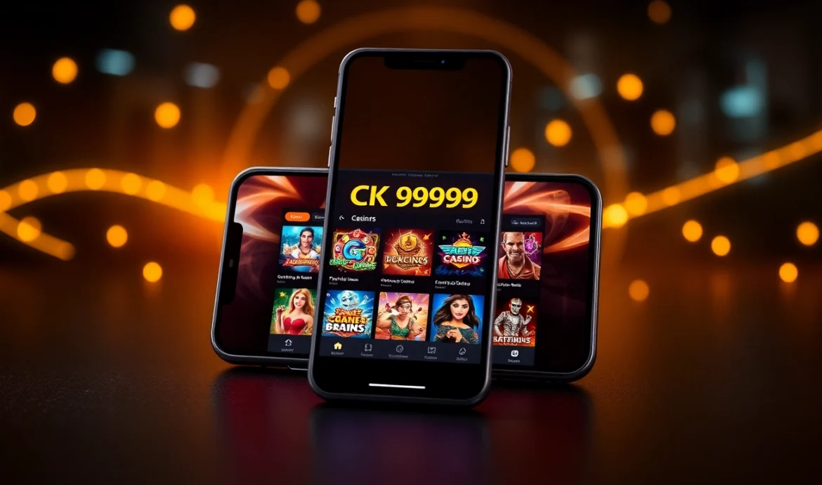 CK999 app in action showing vibrant casino games on a smartphone screen, inviting gamers to join and play now.