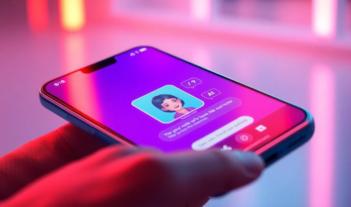 Smartphone displaying a customizable AI chat interface with vibrant colors and modern design.
