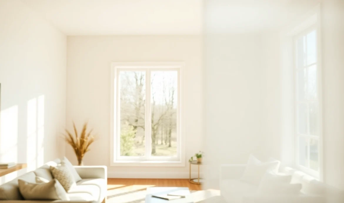 Opening view of renewal by andersen window replacement upgrades a sunlit living room.